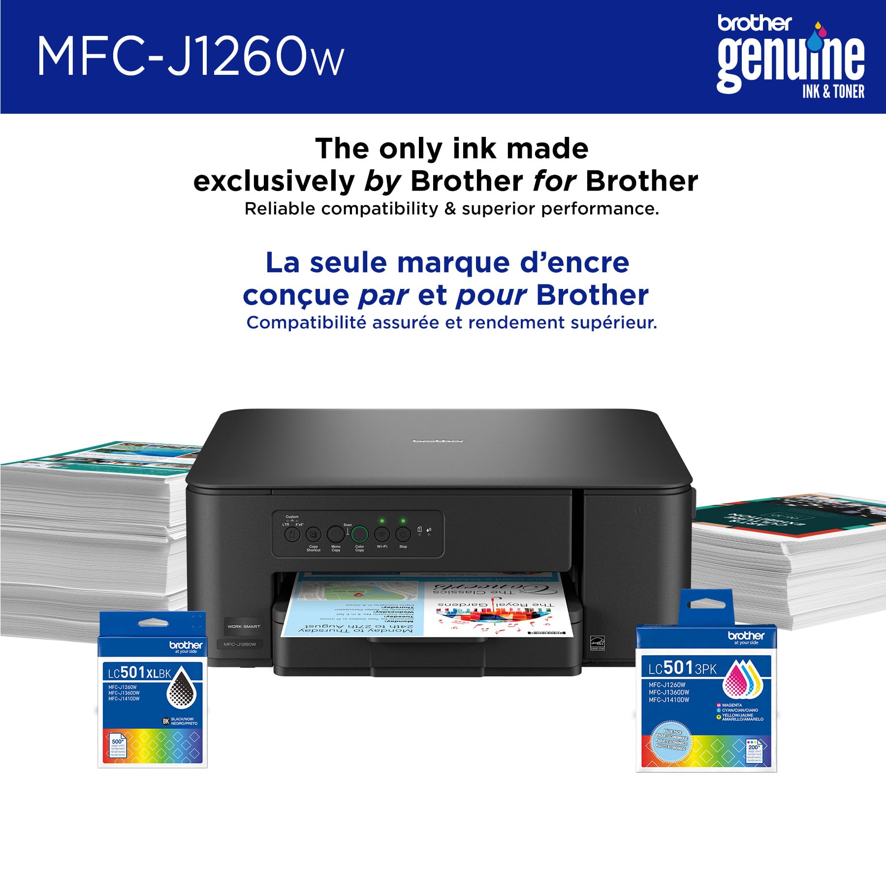 Brother MFC-J1260W Work Smart Wireless Colour Inkjet All-in-One Printer Scanner Copier for Home Office 150-Sheet Tray 16ppm Black 9ppm Colour with LC501 Starter Ink (MFCJ1260W) 🍁 All In One Marketplace Canada