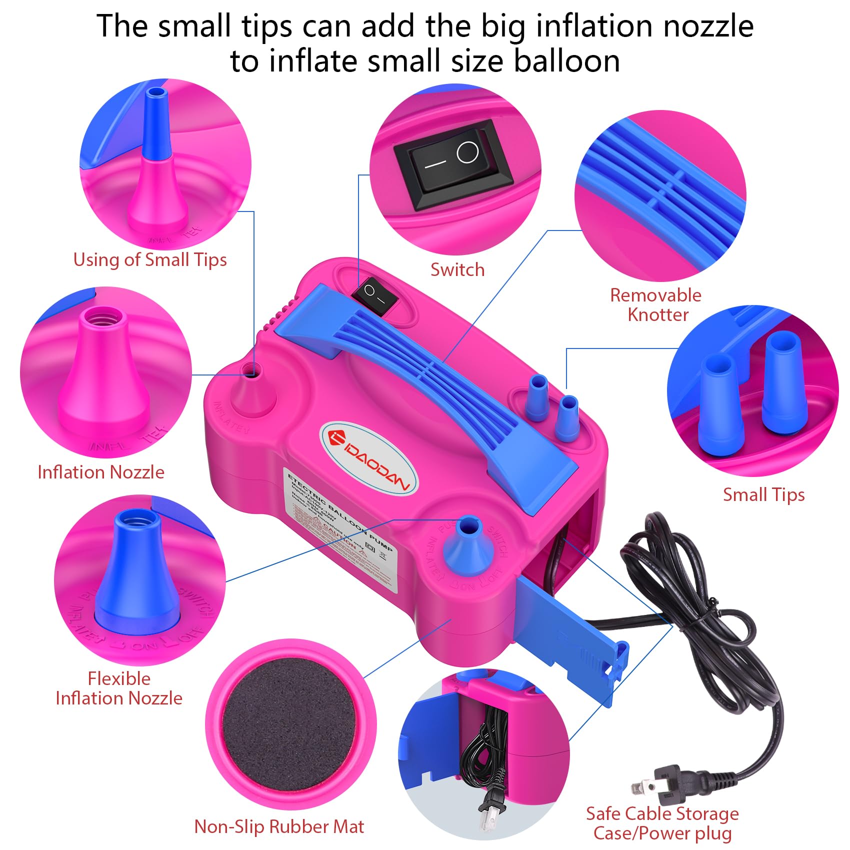 IDAODAN Electric Balloon Pump, Portable Electric Balloon Blower Machine Inflator Air Pump Dual Nozzle110V 600W for Party Decorations 🍁 All In One Marketplace Canada