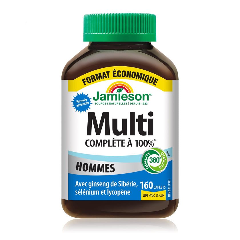 Jamieson 100% Complete Multivitamin for Men, with Siberian Ginseng, Lycopene and Selenium. Supports Eye Health, Energy, Immunity, and Everyday Health, Gluten-Free, One Per Day, 160 Caplets 🍁 All In One Marketplace Canada