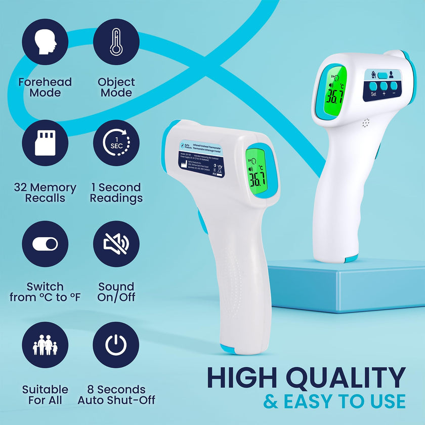 ByFloProducts Forehead Thermometer, Non Touch Digital Thermometer for Adult and Baby, Digital Infrared Thermometer, Fast and Accurate Reading with Fever Alarm, Blue 🍁 All In One Marketplace Canada