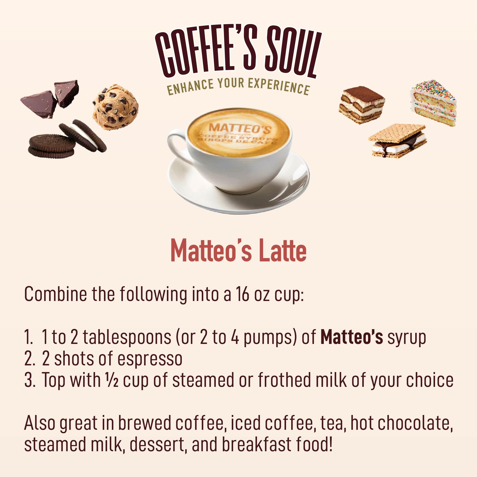 Matteo's Barista Style Sugar-Free Coffee Syrup, 6 Flavour Dessert Variety Pack, Zero Calories and Sugar, Keto-Friendly Coffee Syrups, Delicious Flavoured Coffee Syrup - 25.4 oz Syrup Bottles 🍁 All In One Marketplace Canada