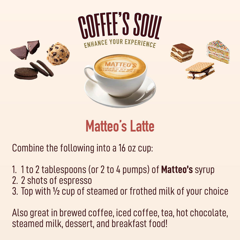 Matteo's Barista Style Sugar-Free Coffee Syrup, 6 Flavour Dessert Variety Pack, Zero Calories and Sugar, Keto-Friendly Coffee Syrups, Delicious Flavoured Coffee Syrup - 25.4 oz Syrup Bottles 🍁 All In One Marketplace Canada