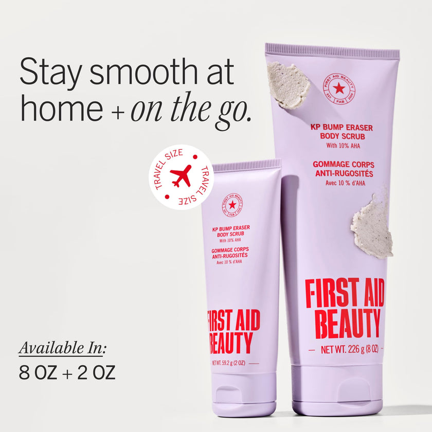 First Aid Beauty KP Bump Eraser Body Scrub, 10% AHA Keratosis Pilaris Exfoliator - Glycolic & Lactic Acid with Pumice, Treatment for Strawberry Legs, Razor Bumps & Rough Bumpy Skin, Safe for Sensitive Skin, 10 oz, Unscented 🍁 All In One Marketplace Canada