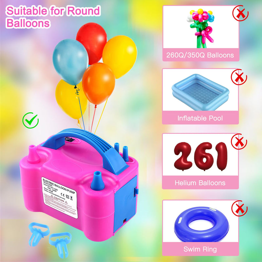 Electric Balloon Pump,Balloon Inflator, Dual Nozzle Electric Air Pump,Balloon Pump Balloons Blower 110V 600W for Party Decoration with Gifts:2 Balloon Tying Tools (Rose red) 🍁 All In One Marketplace Canada