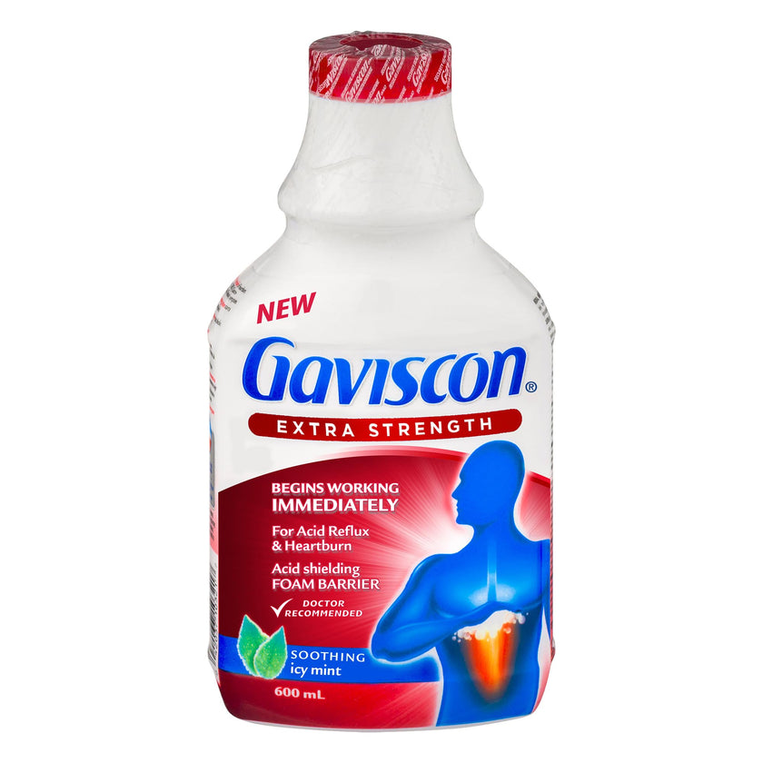 Gaviscon Liquid Extra Strength Antacid - 600 ml - Antacid Liquid for Day and Night Heartburn Relief, Acid Reflux and GERD Relief, Icy Mint- Free of Aluminum, Lactose and Gluten 🍁 All In One Marketplace Canada