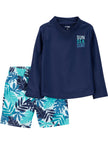 Simple Joys by Carter's Boys' Toddler 2-Piece Swimsuit Trunk and Rash guard, Navy Tropical, 4T 🍁 All In One Marketplace Canada