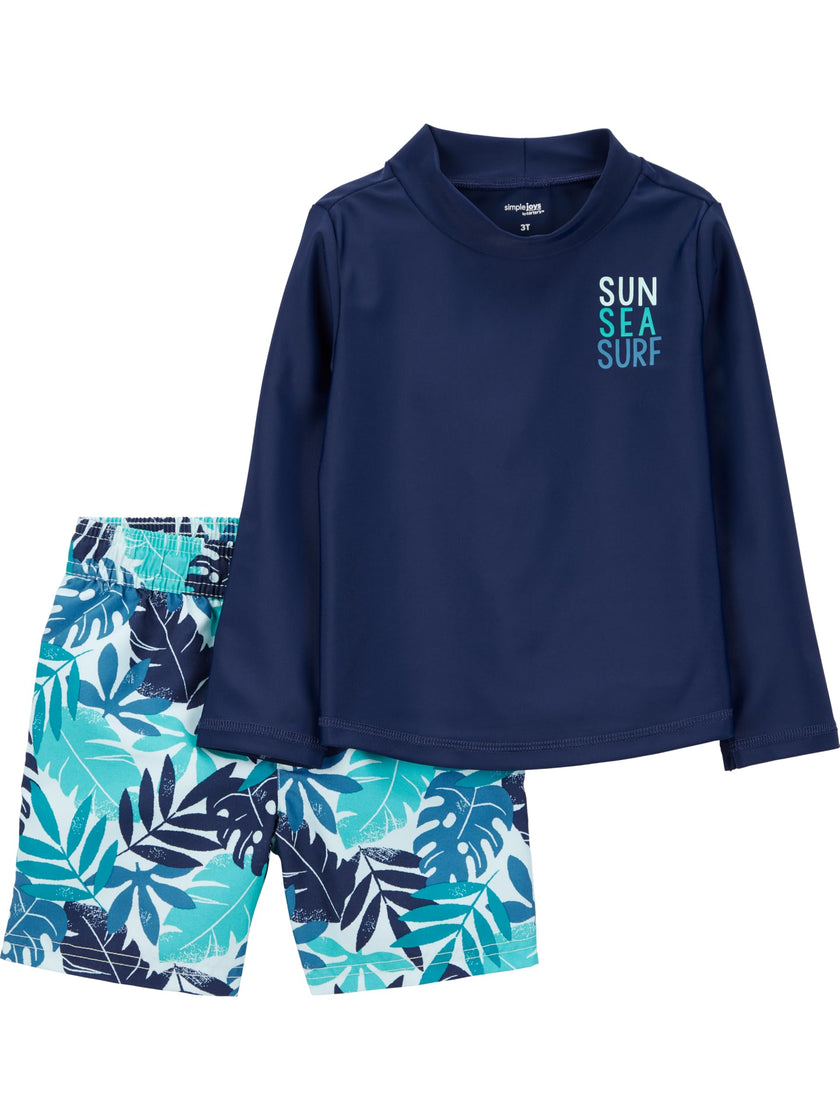 Simple Joys by Carter's Boys' Toddler 2-Piece Swimsuit Trunk and Rash guard, Navy Tropical, 4T 🍁 All In One Marketplace Canada
