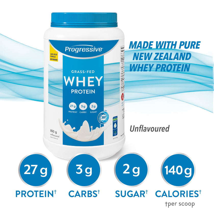 Progressive Grass-Fed 100% Whey Protein Powder Unflavoured, 27g of New Zealand Whey Concentrate per Scoop for Muscle Gain, Pasture-Raised, Non-GMO, Canadian-Made Antibiotic-free, Hormone-free, 850 g 🍁 All In One Marketplace Canada