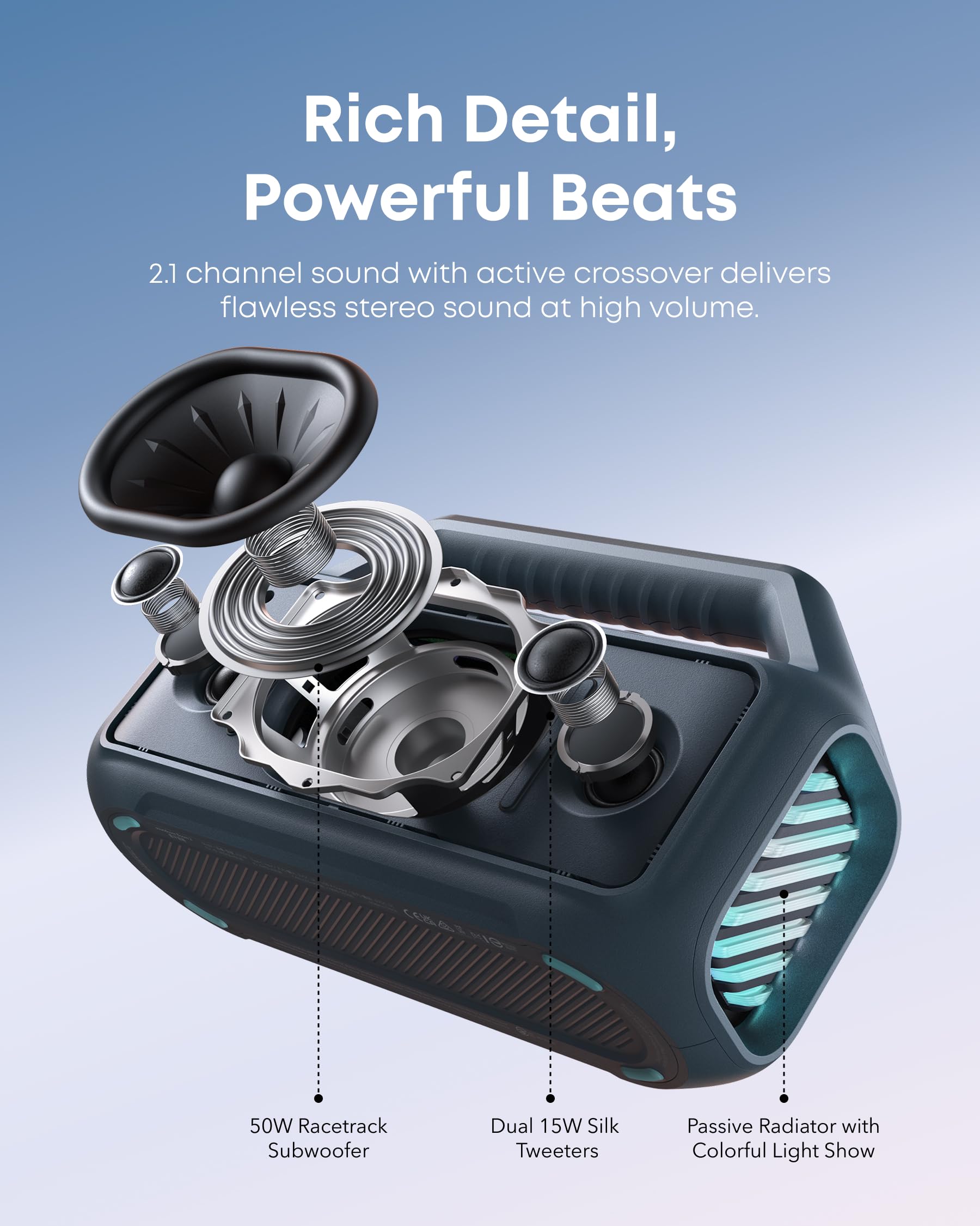 soundcore Boom 2 Outdoor Speaker, 80W, Subwoofer, BassUp 2.0, 24H Playtime, IPX7 Waterproof, Floatable, RGB Lights, USB-C, Custom EQ, Bluetooth 6.0, Portable, Camping, Beach, and Backyard-Blue 🍁 All In One Marketplace Canada
