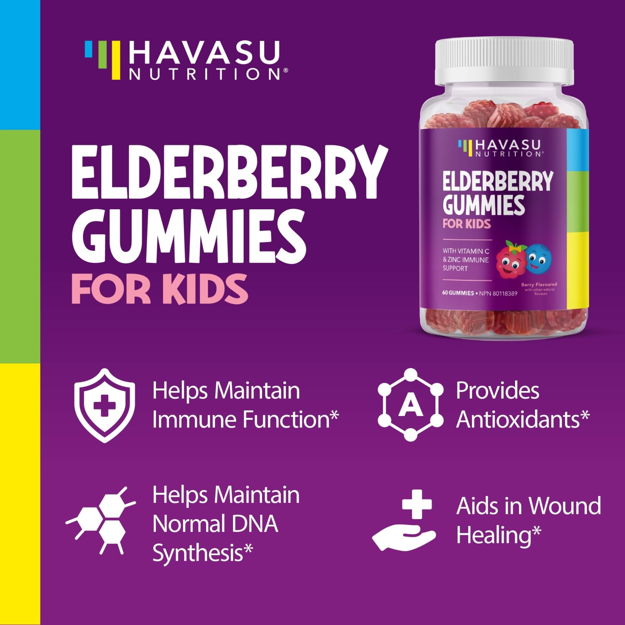 Elderberry Gummies Kids for Cold and Flu Relief | Immune Booster for Kids | Sambucol Black Elderberry Syrup Gummy with Zinc and Vitamin C | Cough, Fever & Sore Throat Support with Antioxidants | 60ct 🍁 All In One Marketplace Canada
