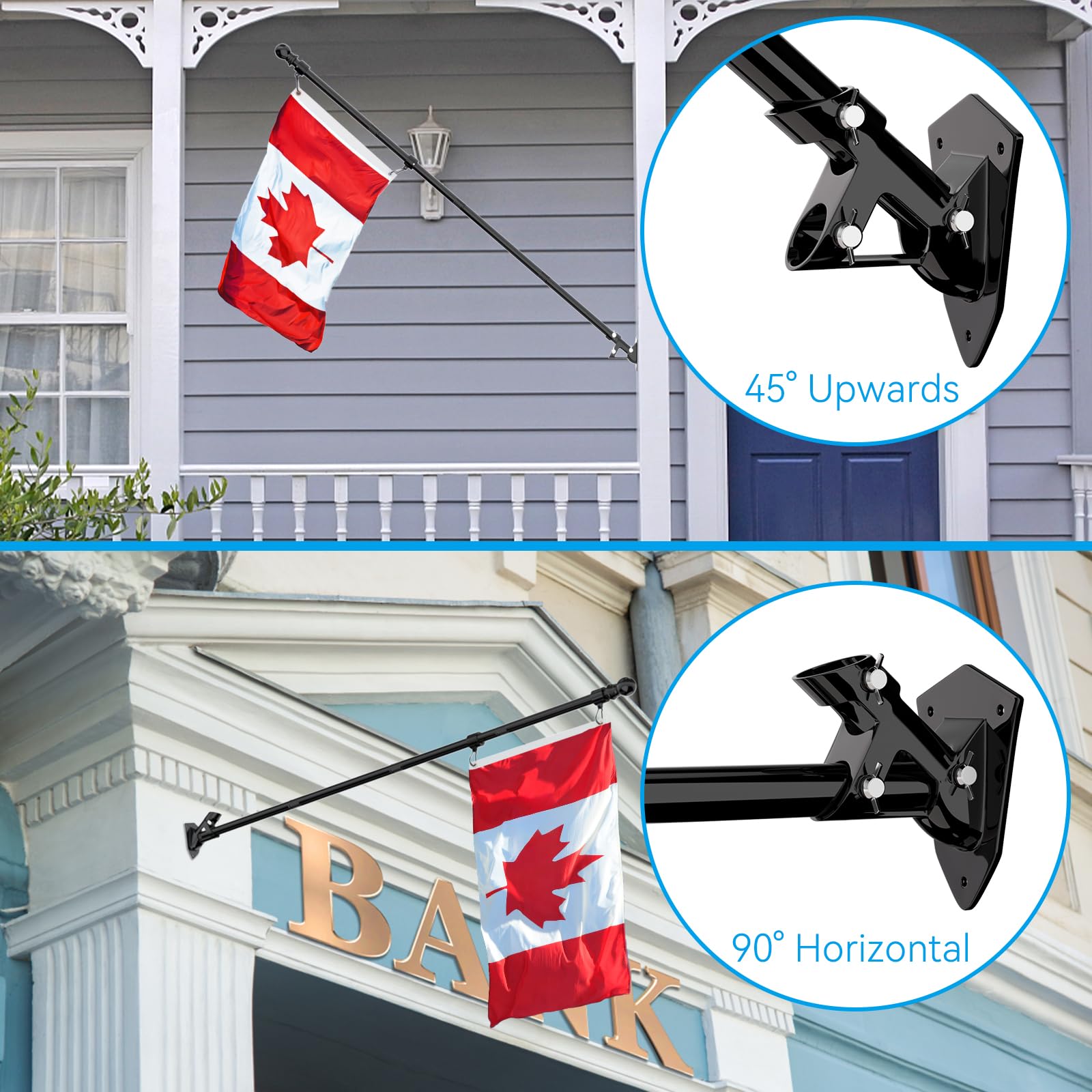 ZMTECH Flag Pole - Upgraded Bracket, 6 FT Stainless Steel Flag Poles for Outside House, Residential or Commerical, Tangle Free Flag Pole Kit for American Flag (Without Flag, Black) 🍁 All In One Marketplace Canada