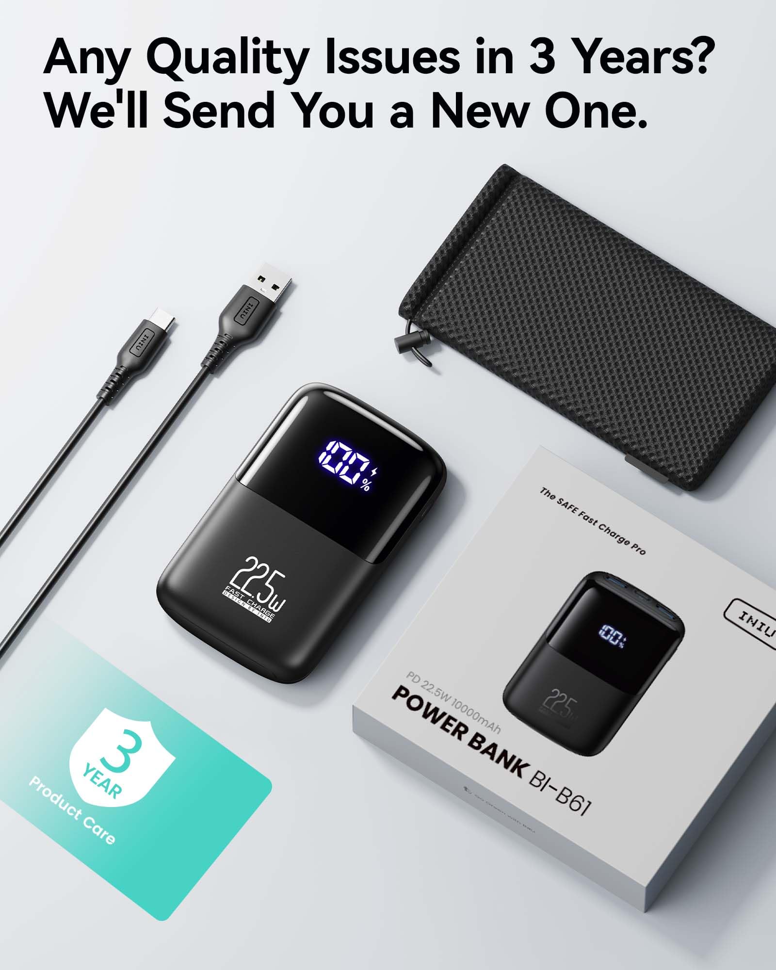 INIU Power Bank, Smallest 22.5W 10000mAh Portable Charger, USB C in&Out Fast Charging 3-Output Mini Battery Pack Charger with Phone Holder for iPhone 17 16 15 14 Samsung S24 S23 AirPods iPad etc 🍁 All In One Marketplace Canada