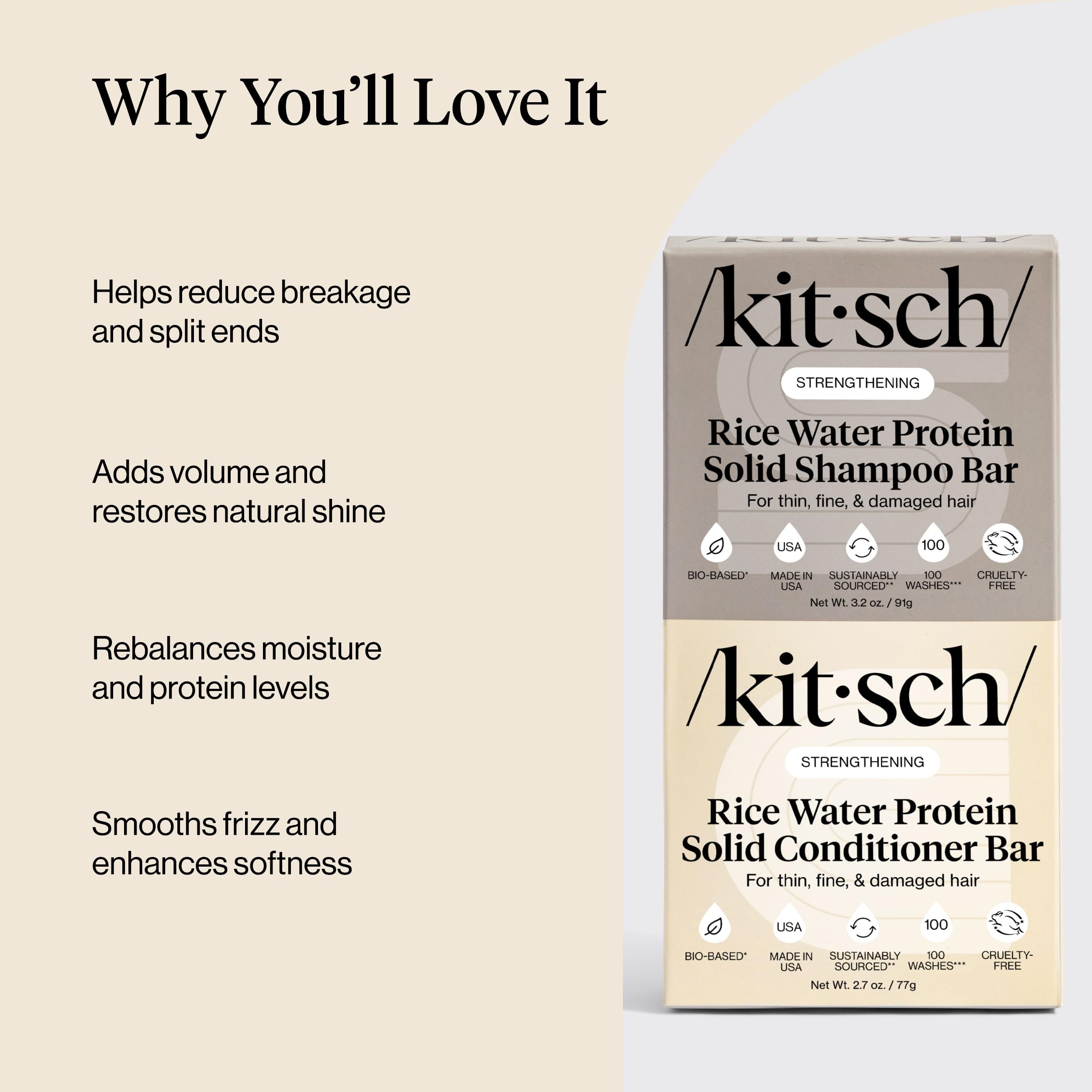 Kitsch Rice Water Protein Solid Shampoo and Conditioner Set for Hair Growth – Strengthening Hair Care Duo w/Rice Protein & Vitamins for Damage Repair – Paraben, Sulfate & Silicone Free – 2 Pack 🍁 All In One Marketplace Canada