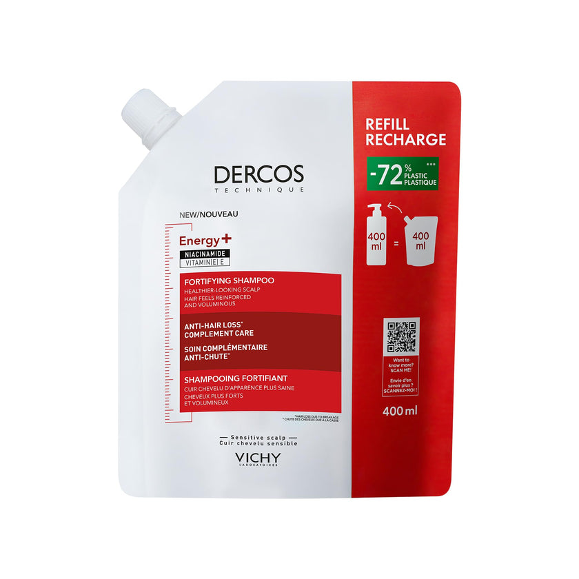 Vichy Fortifying Shampoo Refill, Dercos Energy+ Hair Shampoo with Niacinamide & Vitamin E to Protect, Thicken, & Strengthen Hair. Reduce Frizz & Hair Breakage. Recommended by Dermatologists, 400mL 🍁 All In One Marketplace Canada