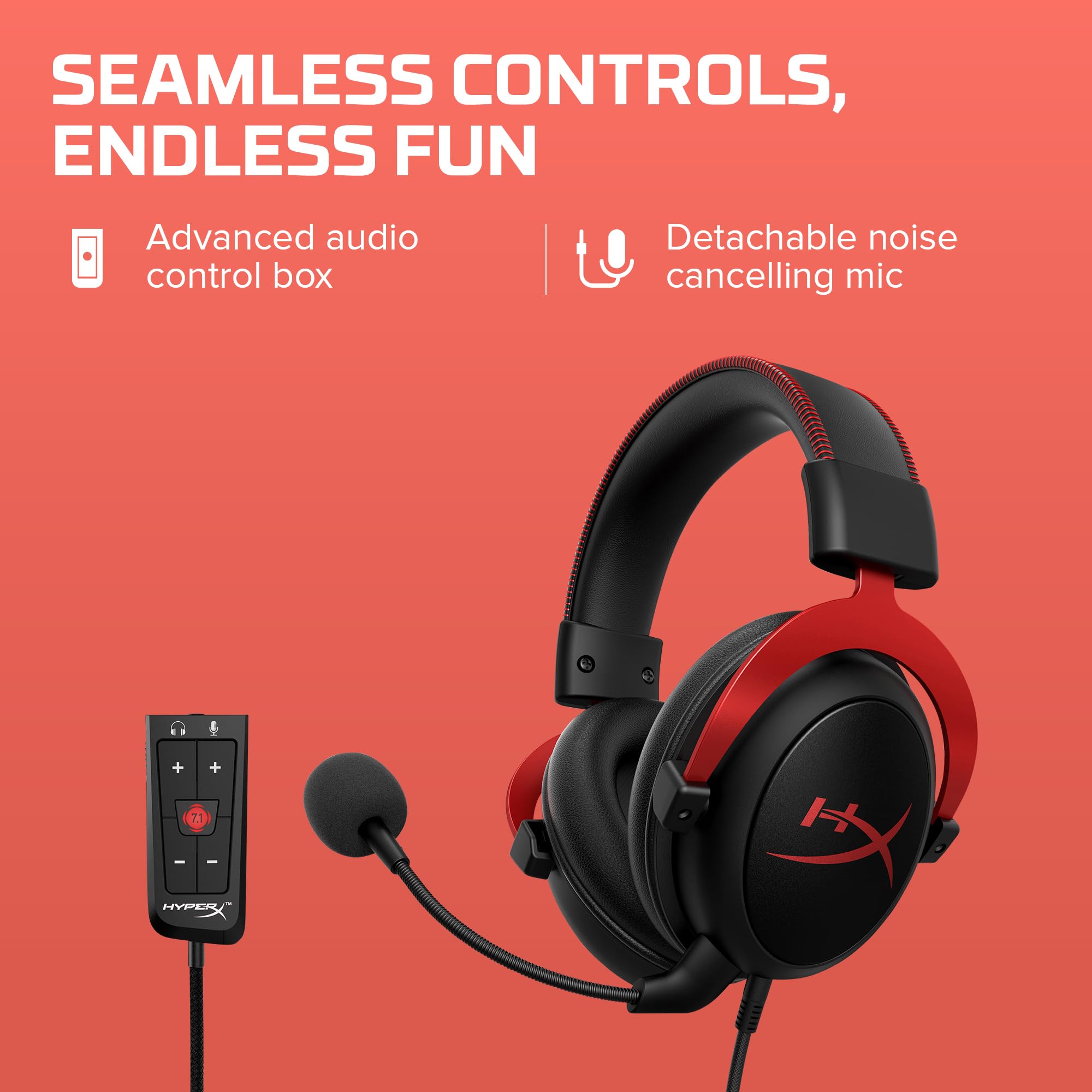 HyperX Cloud II - Gaming Headset, 7.1 Surround Sound, Memory Foam Ear Pads, Durable Aluminum Frame, Detachable Microphone, Works with PC, PS5, PS4, Xbox Series X|S, Xbox One – Red 🍁 All In One Marketplace Canada