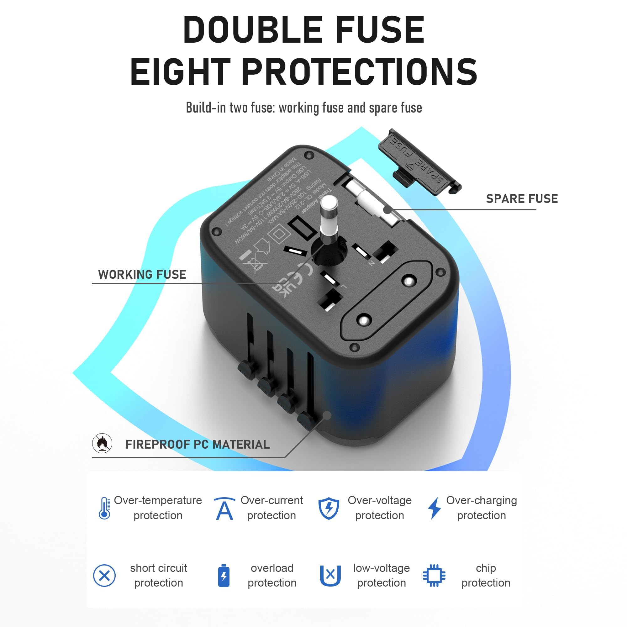 VYLEE Universal International Power Travel Plug Adapter, 5 in 1 European Travel Plug Adapter W/ 3.5A 2xUSB-A and 2xUSB C Wall Charger and Worldwide AC Outlet for Europe USA UK AUS Asia (Black Grey) 🍁 All In One Marketplace Canada