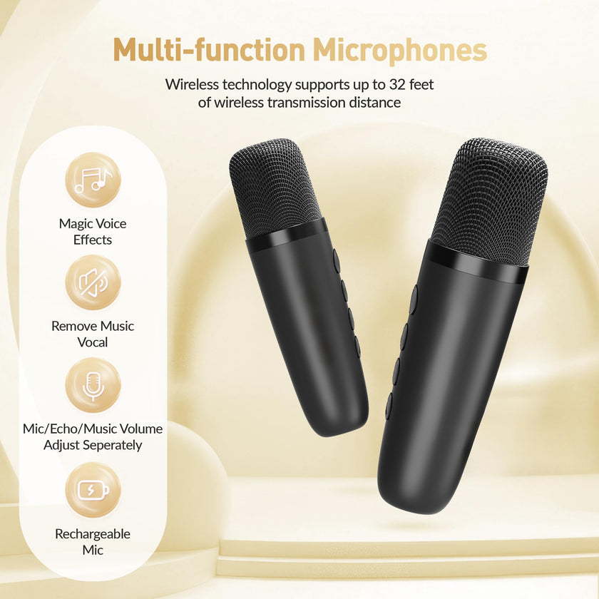 Mini Karaoke Machine, Portable Bluetooth Karaoke Speaker with 2 Wireless Microphones and Party Lights for Kids and Adults, Birthday Gifts for Girls Boys Family Home Party 🍁 All In One Marketplace Canada