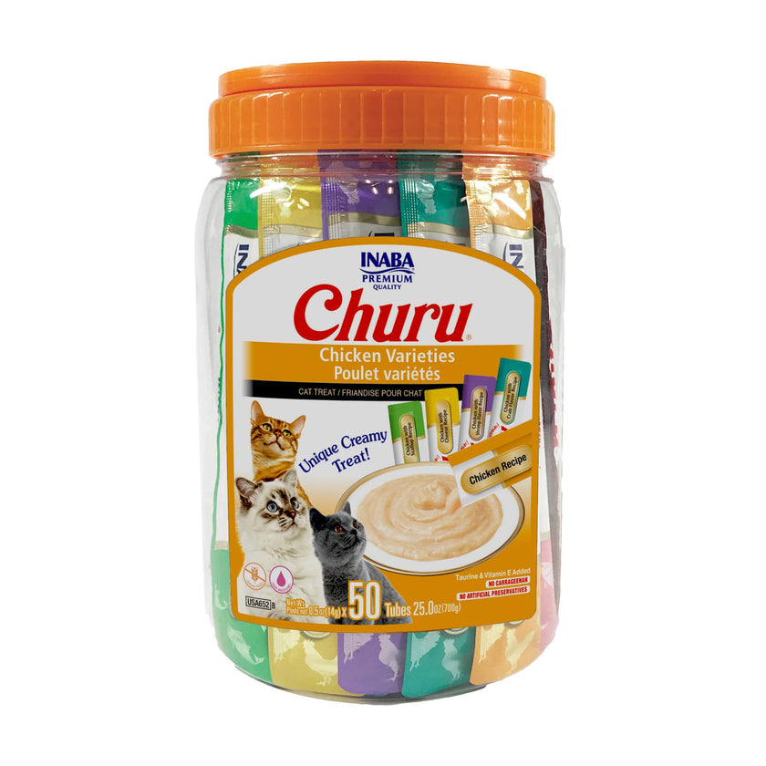 INABA Churu Cat Treats, Lickable, Squeezable Creamy Purée Cat Treat with Green Tea Extract & Taurine, 14 Grams Each Tube, 50 Tubes, Chicken Variety 🍁 All In One Marketplace Canada