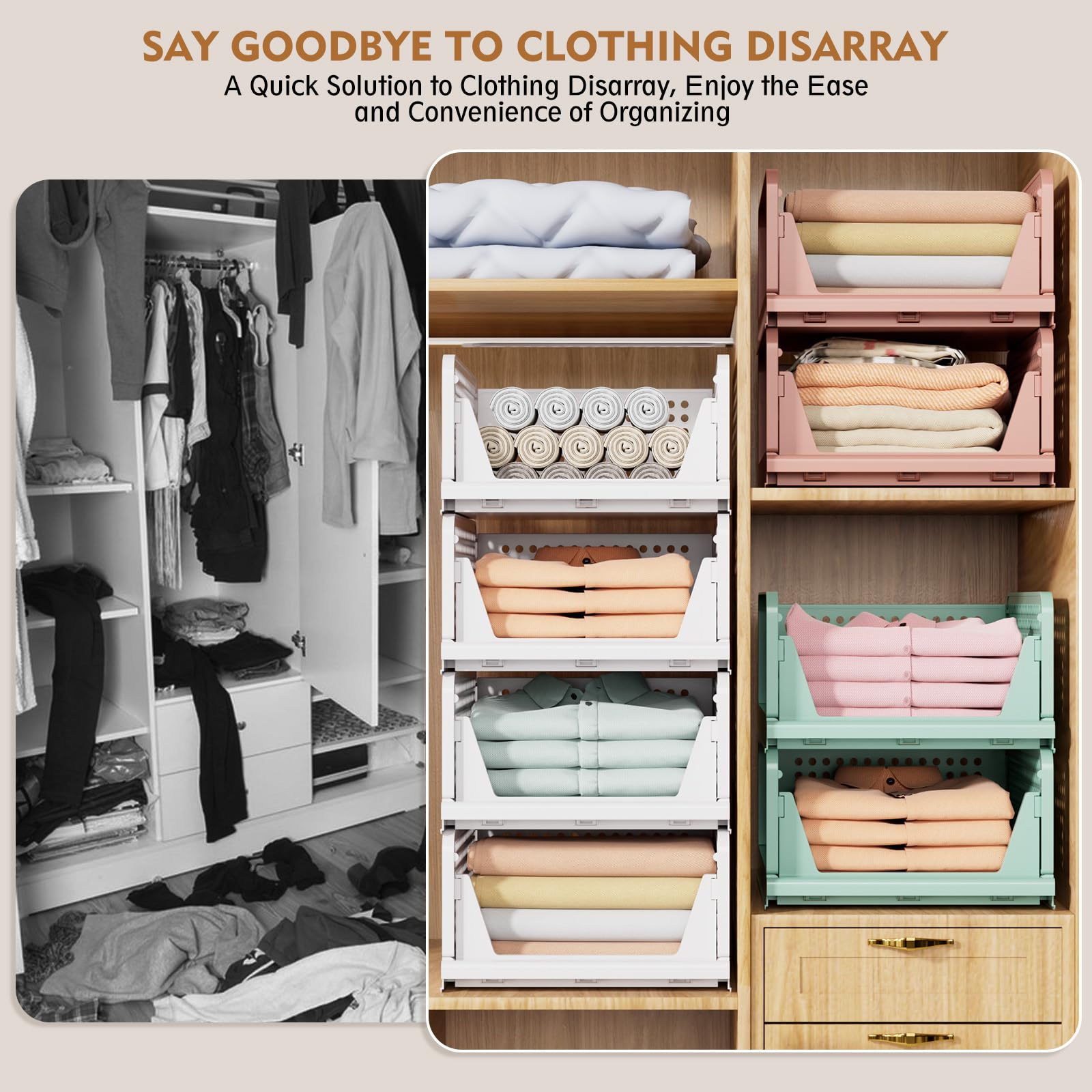 SNSLXH 5 Pack White Stackable Closet Organizer Box, Multifunctional & Foldable Storage Basket for Bathroom, Kitchen, Laundry Room, Wardrobe, Space-Saving Clothes Storage Drawer Organizer 🍁 All In One Marketplace Canada