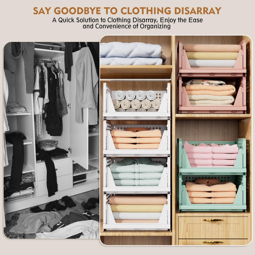SNSLXH 5 Pack White Stackable Closet Organizer Box, Multifunctional & Foldable Storage Basket for Bathroom, Kitchen, Laundry Room, Wardrobe, Space-Saving Clothes Storage Drawer Organizer 🍁 All In One Marketplace Canada