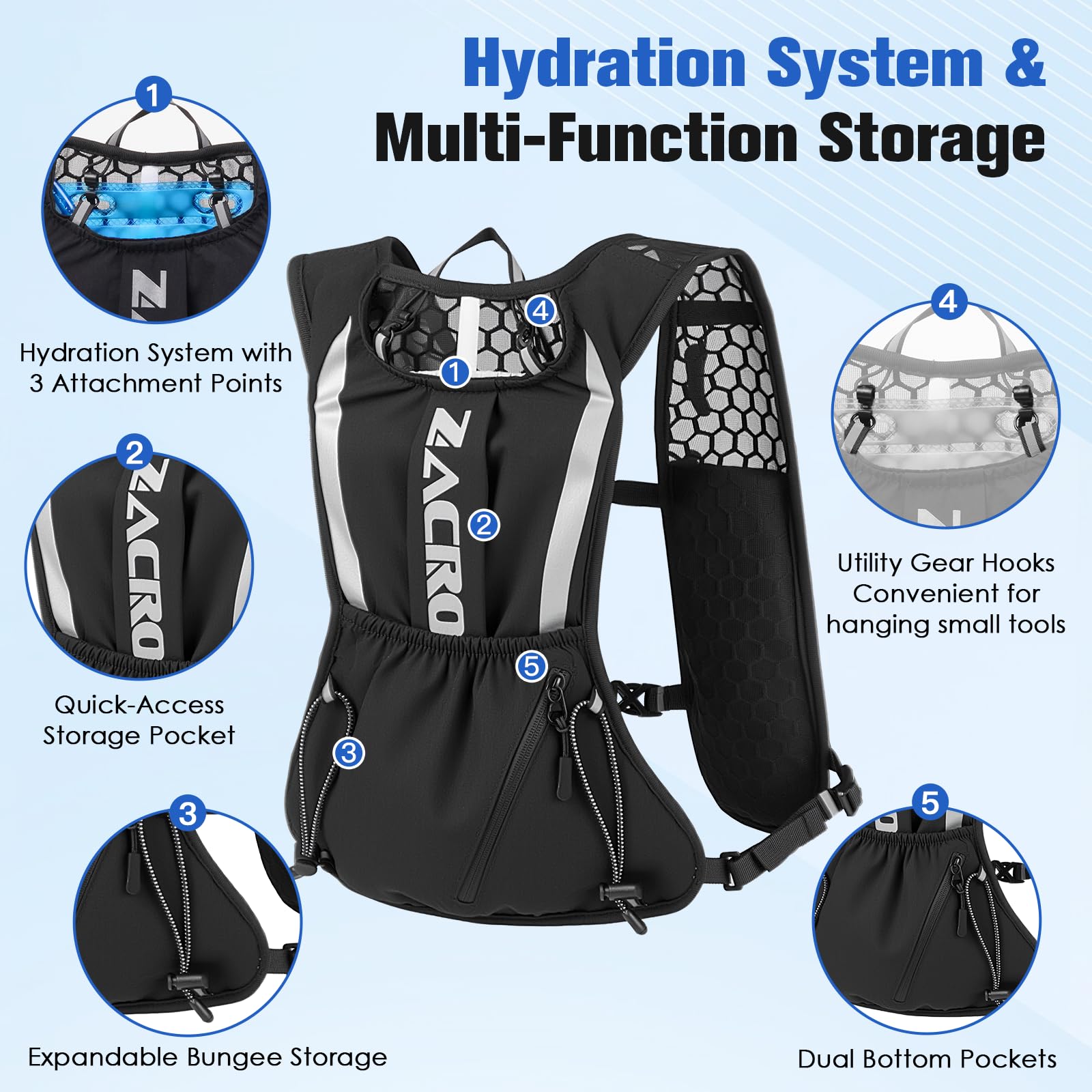 Zacro Running Vest for Men Women, Lightweight Hydration Vest with 2L Water Bladder, Adjustable No Bounce Fit, Breathable Reflective Vest for Marathon, Trail, Hiking, Cycling 🍁 All In One Marketplace Canada