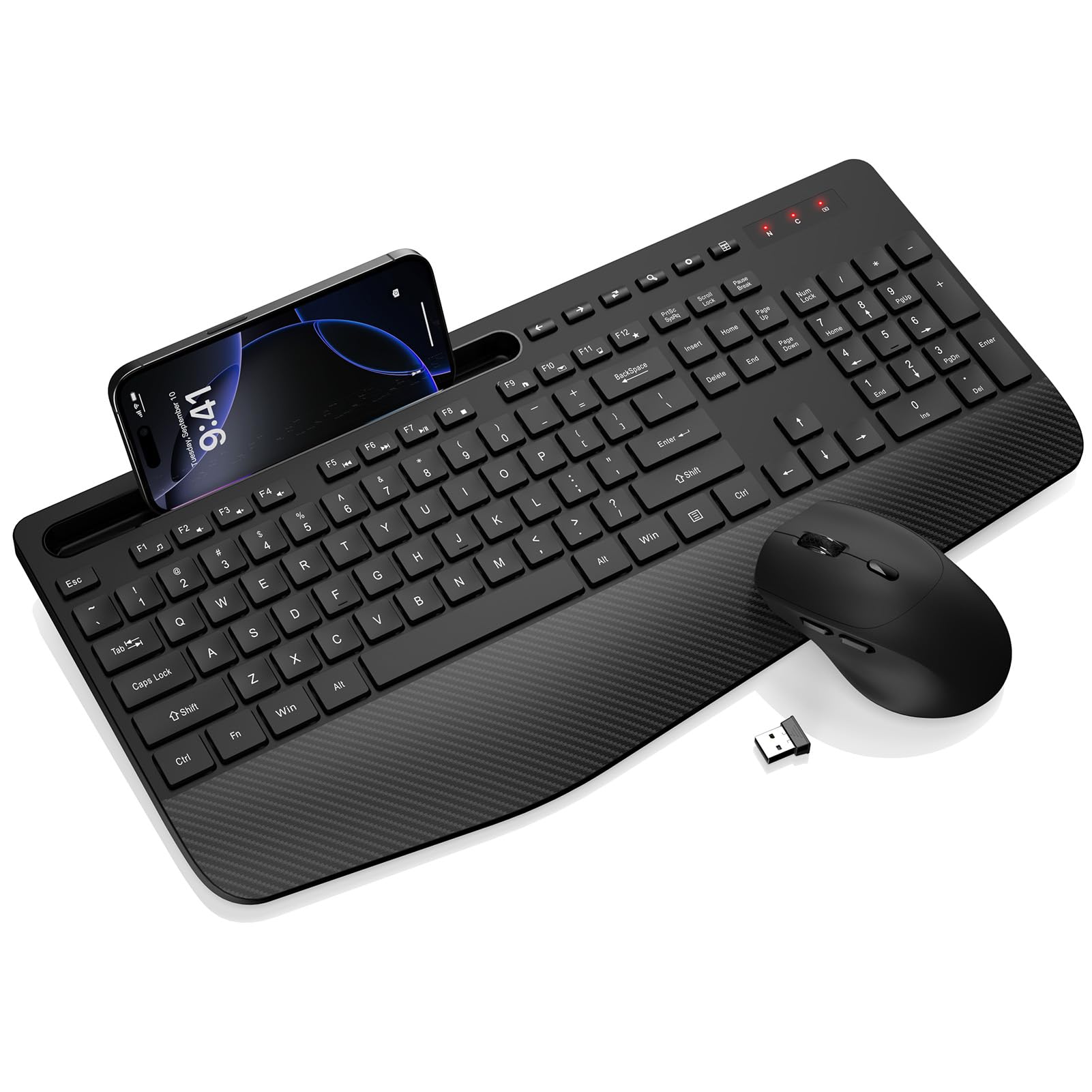 Wireless Keyboard and Mouse Combo - Full-Sized Ergonomic Keyboard with Wrist Rest, Phone Holder, Silent 2.4GHz Cordless Keyboard Mouse for Computer, Laptop, PC, Mac, Windows (Black, 1 Pack) 🍁 All In One Marketplace Canada