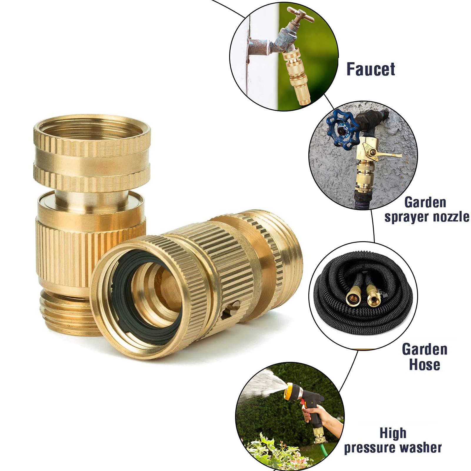 Garden Hose Quick Connectors, Solid Brass 3/4 inch GHT Thread Easy Connect Fittings No-Leak Water Hose Male Female Value Pack (5 Set) with 10pcs Extra Rubber 🍁 All In One Marketplace Canada