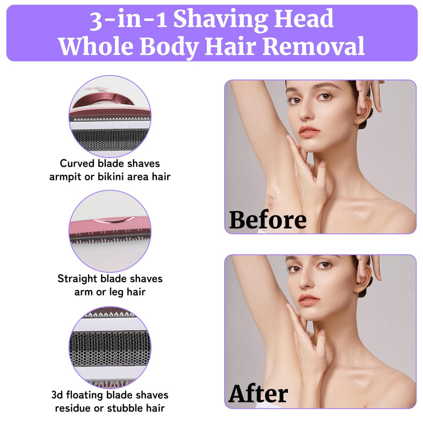 Beanify Electric Razor for Women Men,4 in 1 LED Display Ladies Wet & Dry Body Razors and Facial Hair Remover, Rechargeable Painless Hair Removal Kit for Nose Face Body Leg Bikini Arm Hair (Pink) 🍁 All In One Marketplace Canada