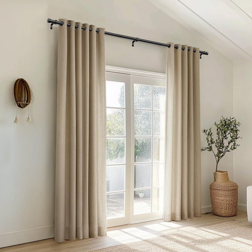 Zeerobee Curtain Rods for Windows 48 to 84, 1 Inch Black Heavy Duty Drapery Rods with Adjustable Length, Outdoor Modern Curtain Pole with Simple End Caps, 32