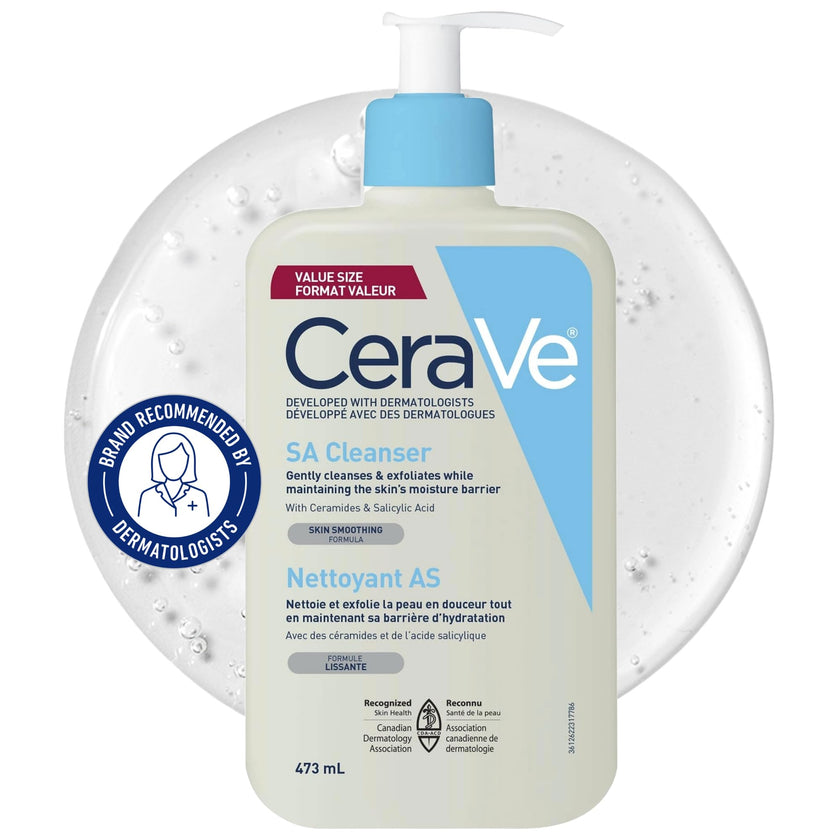 CeraVe Salicylic Acid Cleanser, Renewing Exfoliating Face Wash With Vitamin D for Normal Skin, Fragrance Free, Verified by CeraVe, 473ml 🍁 All In One Marketplace Canada