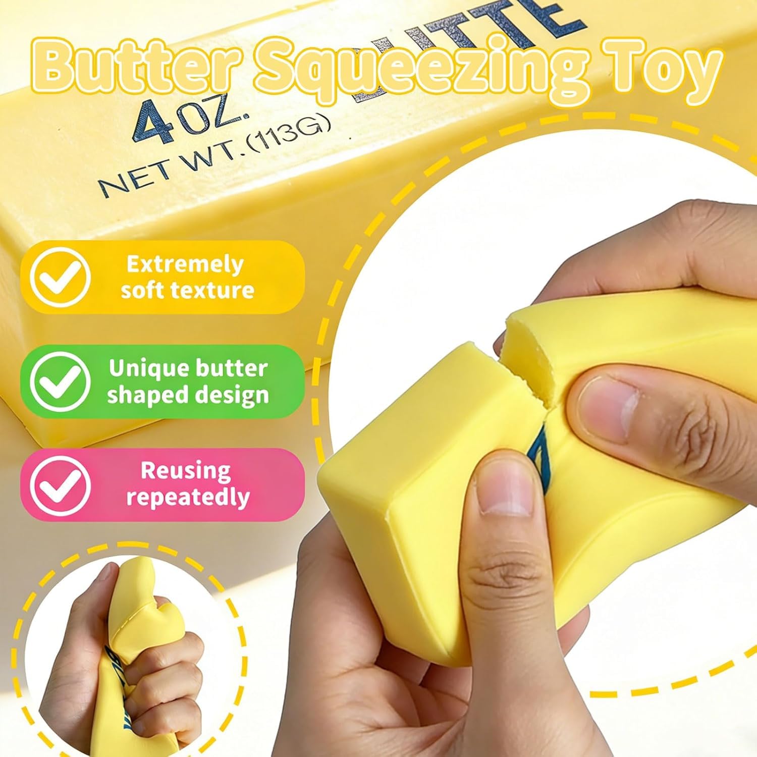 2Pcs Cute Butter Stress Balls,Slow Rebound Realistic Soft Butter Stick Fidget,Slow Rising Portable for Adults Anxiety & Stress Relief (Yellow) 🍁 All In One Marketplace Canada