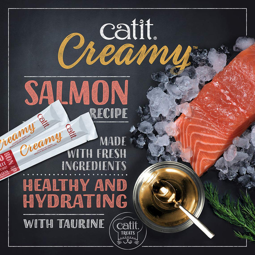 Catit Creamy Cat Treats Lickable, Salmon Flavor, 50 Tubes, Mega Pack, Hand-Fed Lickable Cat Treats, Healthy & Hydrating, Made with Fresh Ingredients, Gaterie Pour Chat 🍁 All In One Marketplace Canada