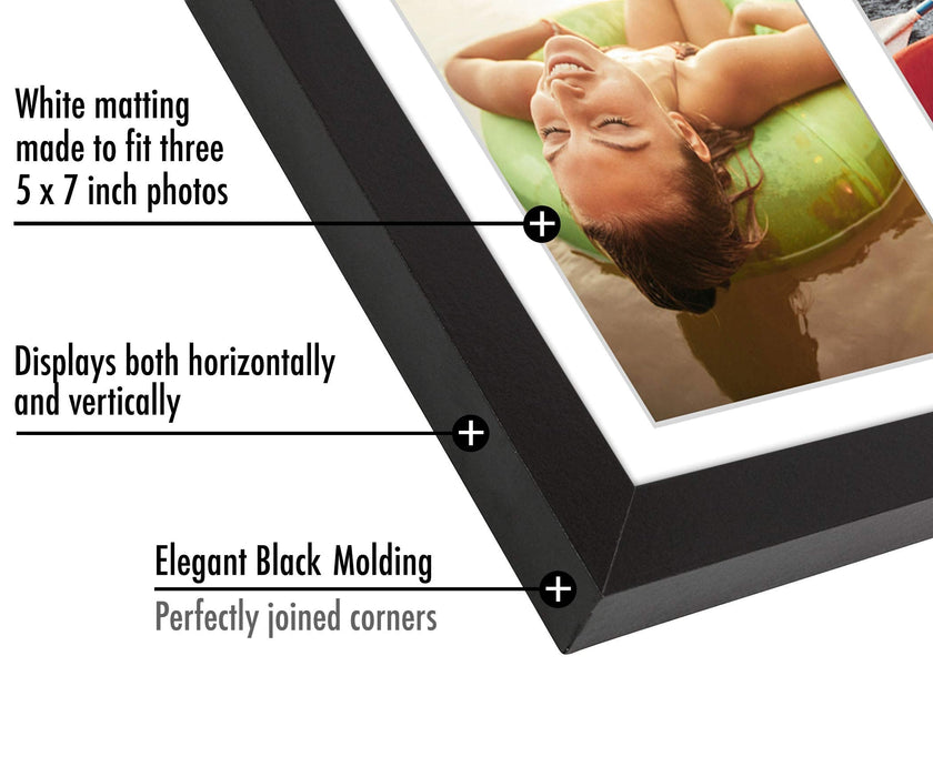 Americanflat 5x7 Picture Frame Collage with Shatter-Resistant Glass - Fits Three 5x7 Photos or Use as One 8x16 Frame - Signature Collection - Collage Frames for Tabletop and Wall Display - Black 🍁 All In One Marketplace Canada