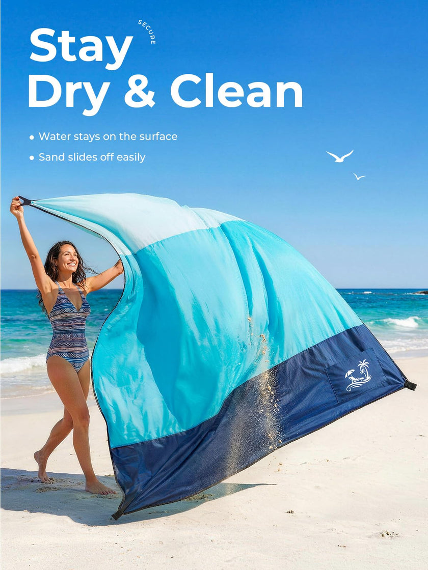 SOLNERY Large Beach Blanket Sand Proof Water Resistant, Beach Mat Sand Free Waterproof, Windproof, Stylish & Skin-Friendly, 8.2 x 6.8 ft, Fits 1–8 People, for Seaside, Picnic & Outdoor(Ocean Blue) 🍁 All In One Marketplace Canada