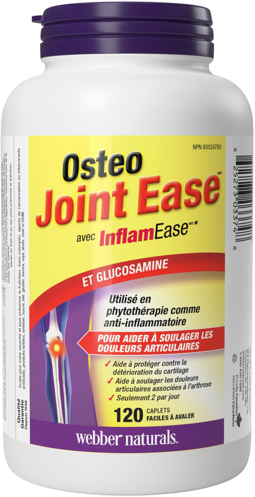Webber Naturals Osteo Joint Ease with InflamEase and Glucosamine, Helps Ease Joint Pain Associated with Osteoarthritis, 120 Caplets 🍁 All In One Marketplace Canada