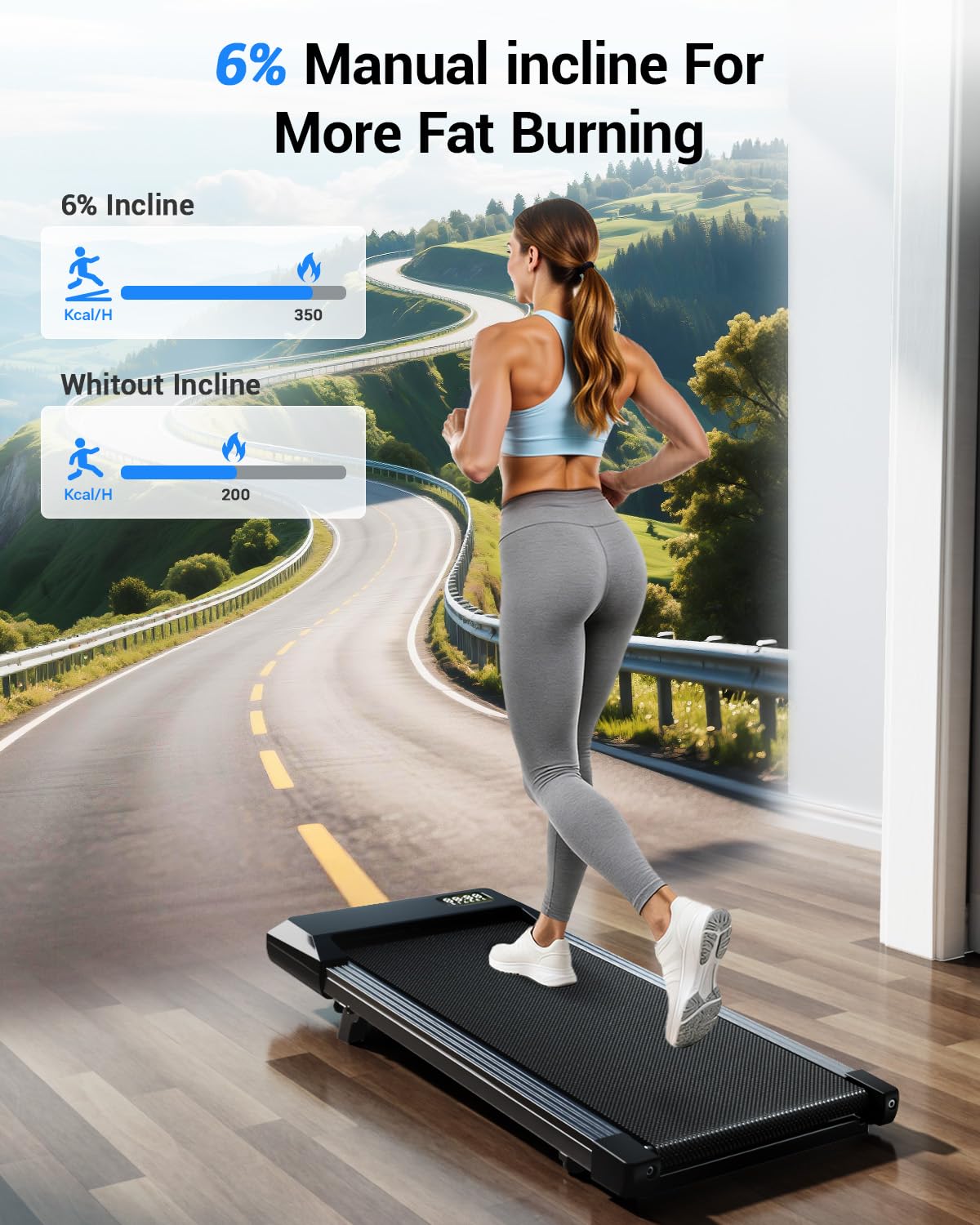 Superun Walking Pad,6% Manual Incline Walking Pad Treadmill,Under Desk Treadmill for Home Office, with App & Remote,2.5HP Quiet,LED Display,300 lbs Capacity 🍁 All In One Marketplace Canada