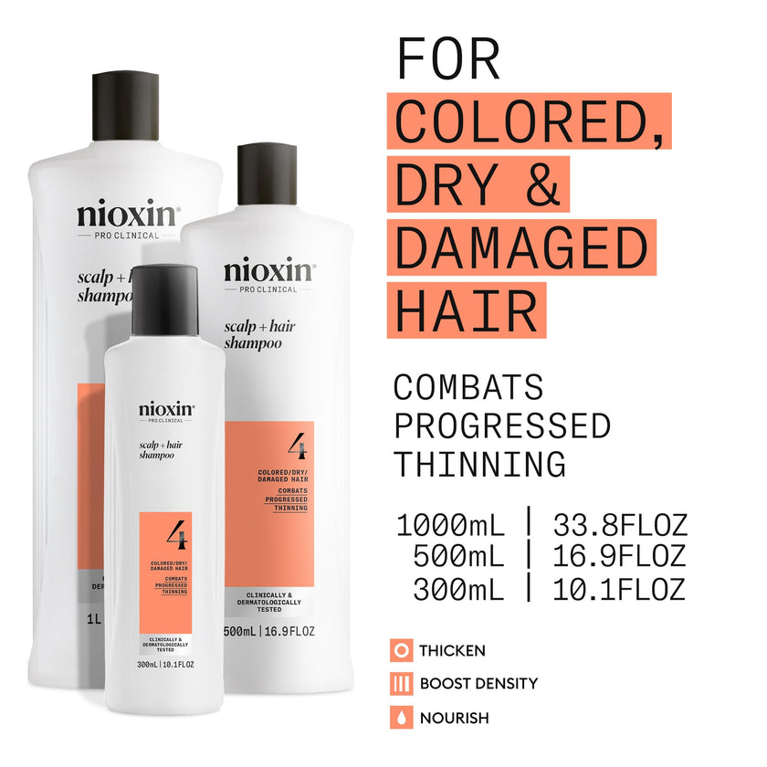 Nioxin System 4 Scalp + Hair Shampoo - Hair Thickening Shampoo For Damaged Hair with Progressed Thinning, 33.8 fl oz (Packaging May Vary) 🍁 All In One Marketplace Canada