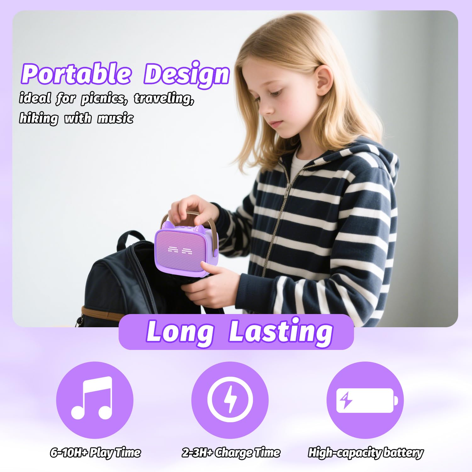 Mini Karaoke Machine Toys Gifts, Kids Portable Bluetooth Speaker with 2 Wireless Microphone and LED, Christmas Birthday Gift Idea for Girls Boys 3-12 + Year Old, Noisemaker Toys for Party (Purple) 🍁 All In One Marketplace Canada