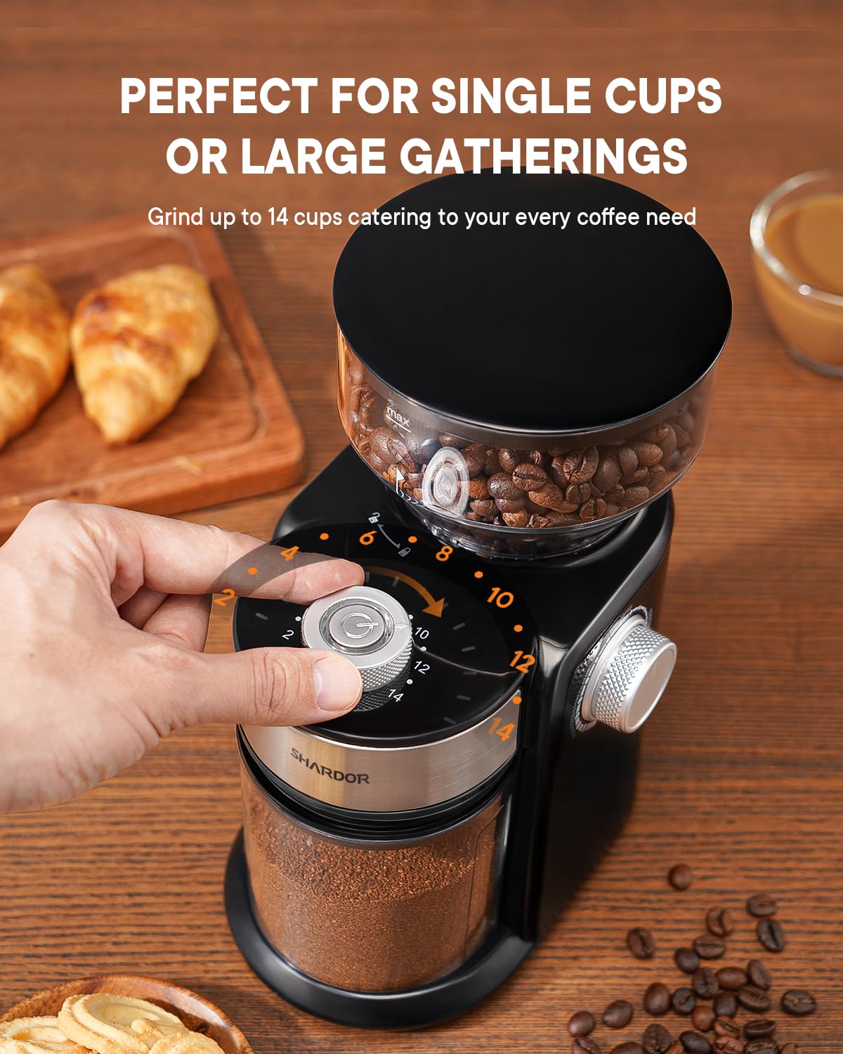 SHARDOR Electric Burr Coffee Grinder 2.0, Automatic Coffee Bean Grinder with 16 Precise Grind Setting, Adjustable Flat Burr Mill for French Press, Drip Coffee and Espresso, 2-14 Cup, Black 🍁 All In One Marketplace Canada