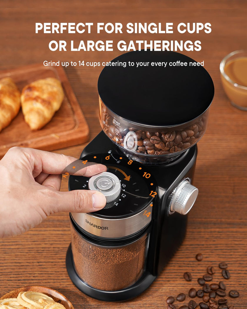 SHARDOR Electric Burr Coffee Grinder 2.0, Automatic Coffee Bean Grinder with 16 Precise Grind Setting, Adjustable Flat Burr Mill for French Press, Drip Coffee and Espresso, 2-14 Cup, Black 🍁 All In One Marketplace Canada