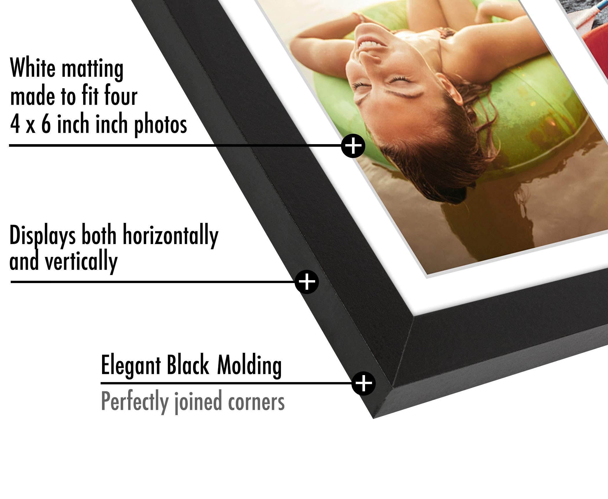 Americanflat 4x6 Collage Picture Frame with Shatter-Resistant Glass - Fits Four 4x6 Photos or Use as One 8x20 Picture Frame - Signature Collection - Collage Frames for Wall Display - Black 🍁 All In One Marketplace Canada