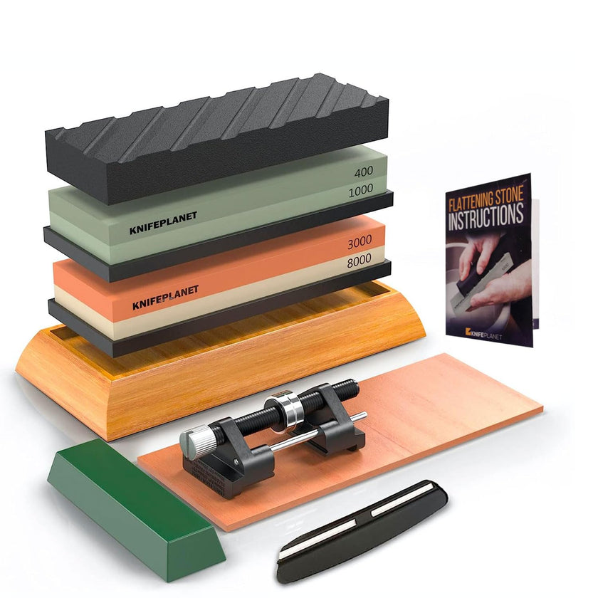 Knife Sharpening Stone Set – 400/1000 and 3000/8000-Grit Professional, Safe Knife Sharpener Set – Whetstone Set Includes Flattening Stone, Bamboo Base, and 2 Nonslip Rubber Bases 🍁 All In One Marketplace Canada