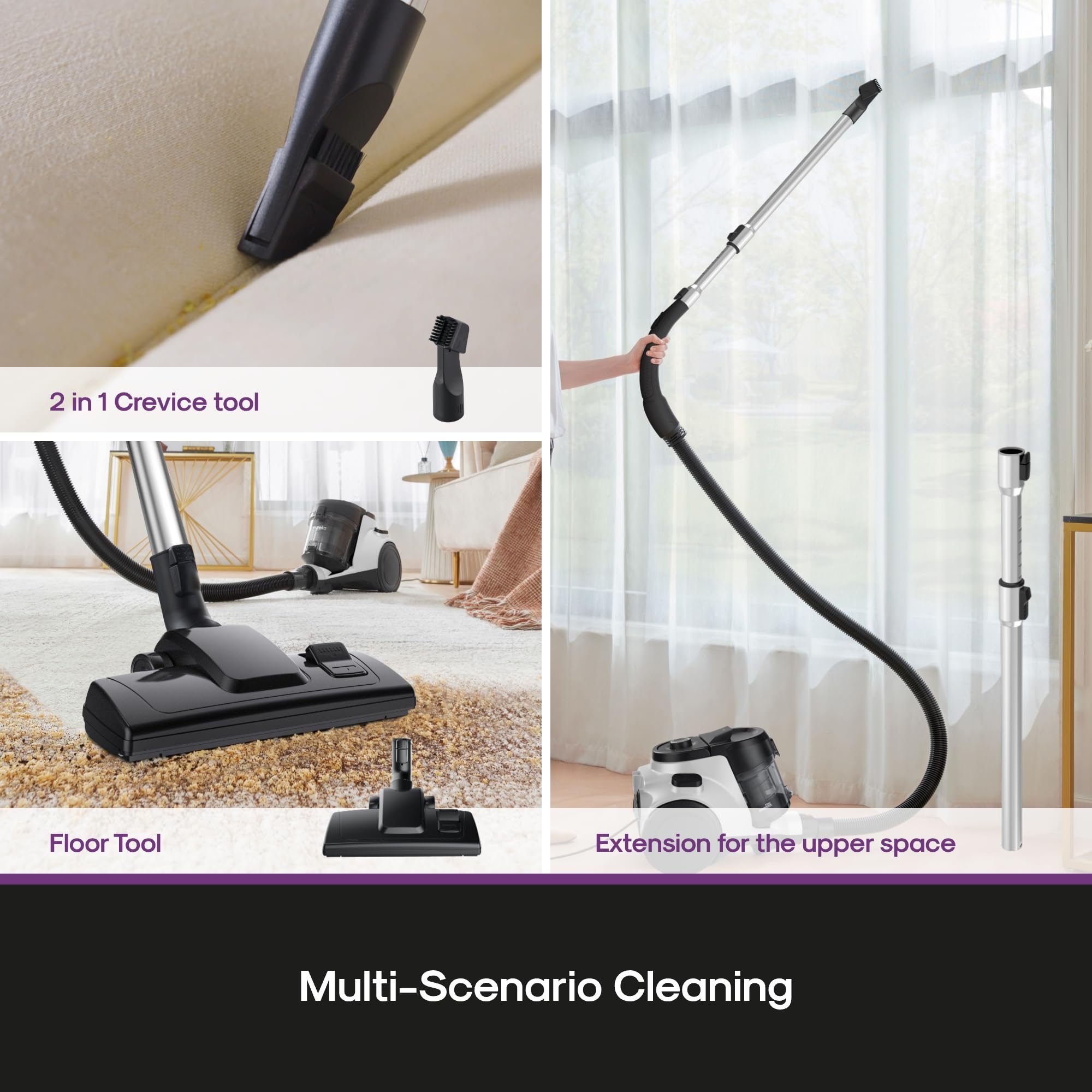 Eureka Bagless Canister Vacuum for Carpets and Hard Floors, Powerful Lightweight Vacuum Cleaner with Large Dust Cup Extension Tube 2-in-1 Crevice Tool Floor Nozzle, White, NEN121WH w/ 1100W High Power 🍁 All In One Marketplace Canada