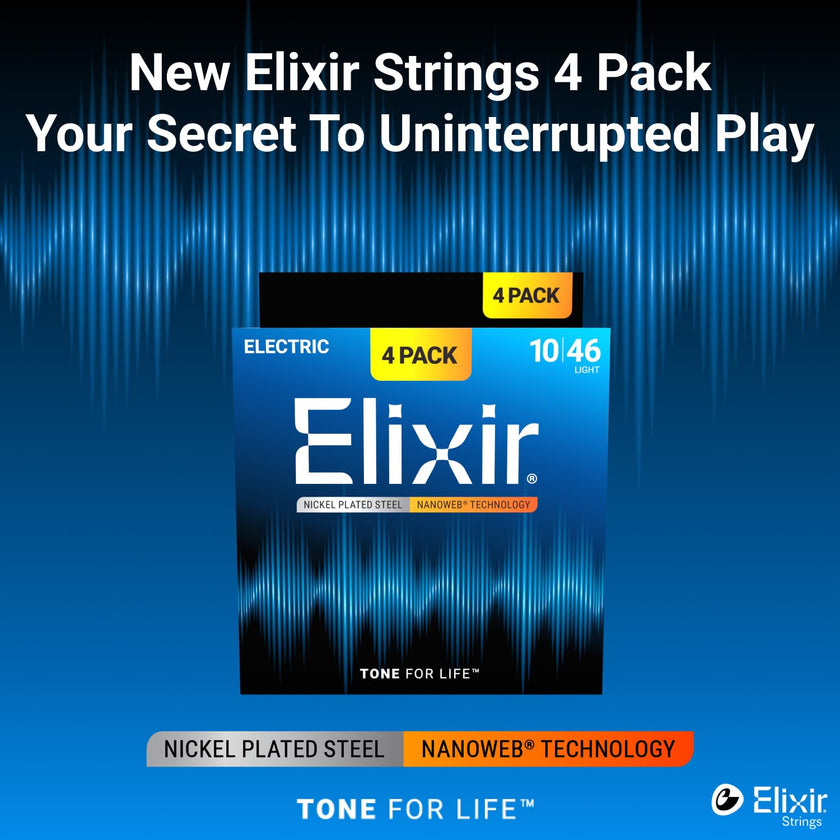 Elixir Strings, Electric Guitar Strings, Nickel Plated Steel with NANOWEB Technology, Longest-Lasting Bright Tone with Comfortable Feel, 4 Pack, Light 10-46 🍁 All In One Marketplace Canada