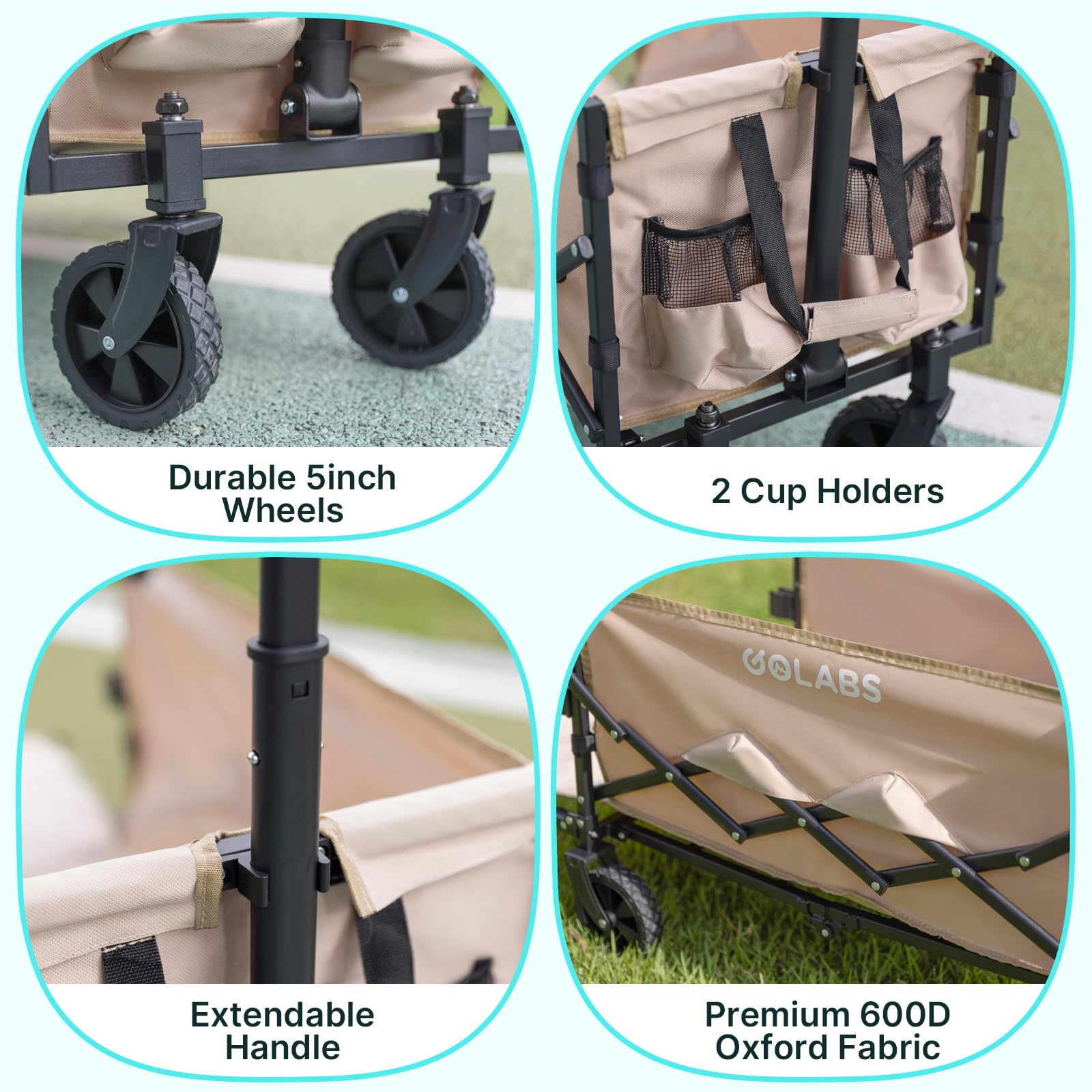 Golabs Collapsible Wagon Cart Max 350lb Load & Expandable Storage 100L, Double Bearing Design for Flexible Steering, Foldable Heavy Duty Garden Cart with 2 Cup Holders for Groceries, Garden & Camping 🍁 All In One Marketplace Canada