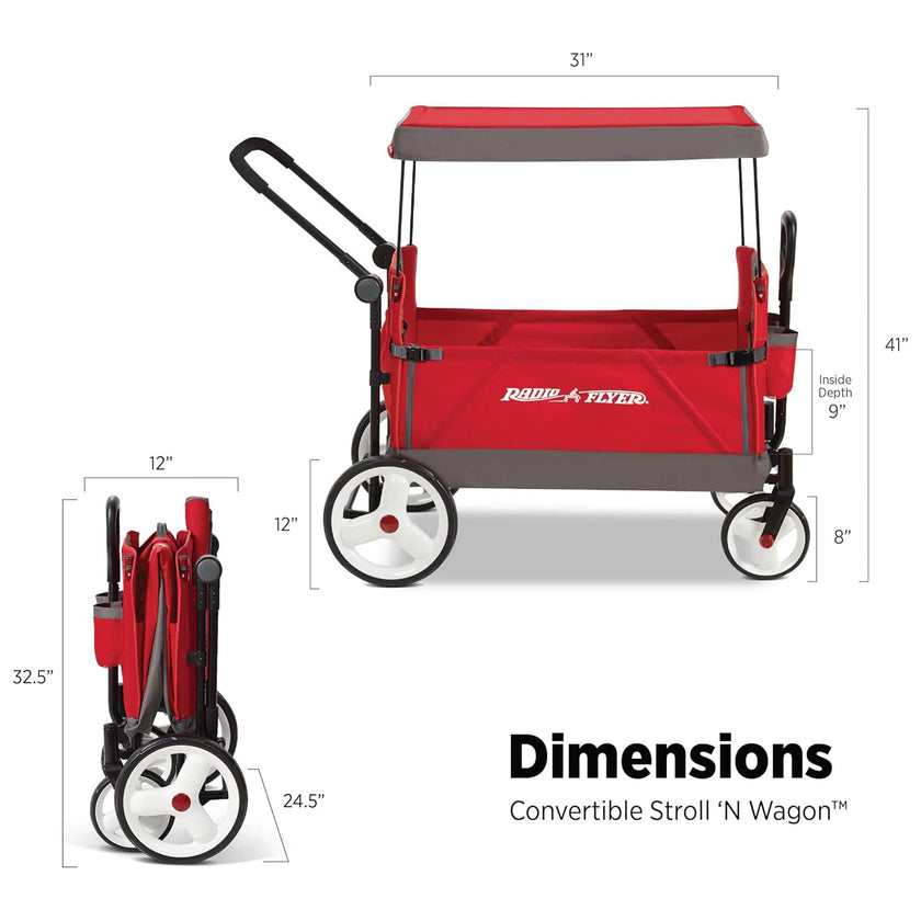 Radio Flyer Wagon for Kids, Baby Stroller, Outside Toys for Toddlers 1-3, Rolling Cart, Beach Cart with Wheels, Convertible Stroller Wagon for Kids Ages 1+ Years, Red 🍁 All In One Marketplace Canada