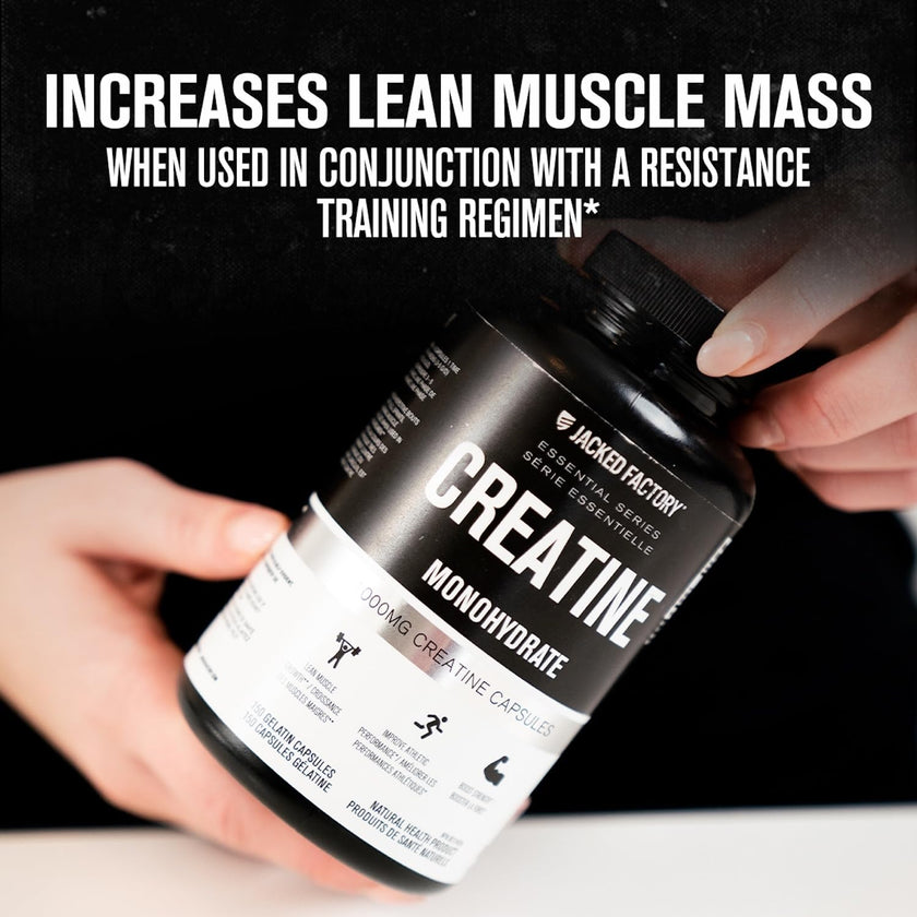 Jacked Factory Creatine Monohydrate Capsules - Canadian-Owned Supplement for Muscle Growth, Increased Strength, Enhanced Energy Output, and Improved Athletic Performance - 150 Pills 🍁 All In One Marketplace Canada