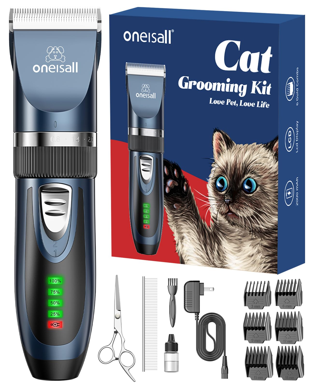 oneisall Quiet Cat Clippers for Matted & Long Hair, 2-Speed Cordless Pet Shaver Grooming Kit for Cats, Small Dogs & Animals (Blue) 🍁 All In One Marketplace Canada
