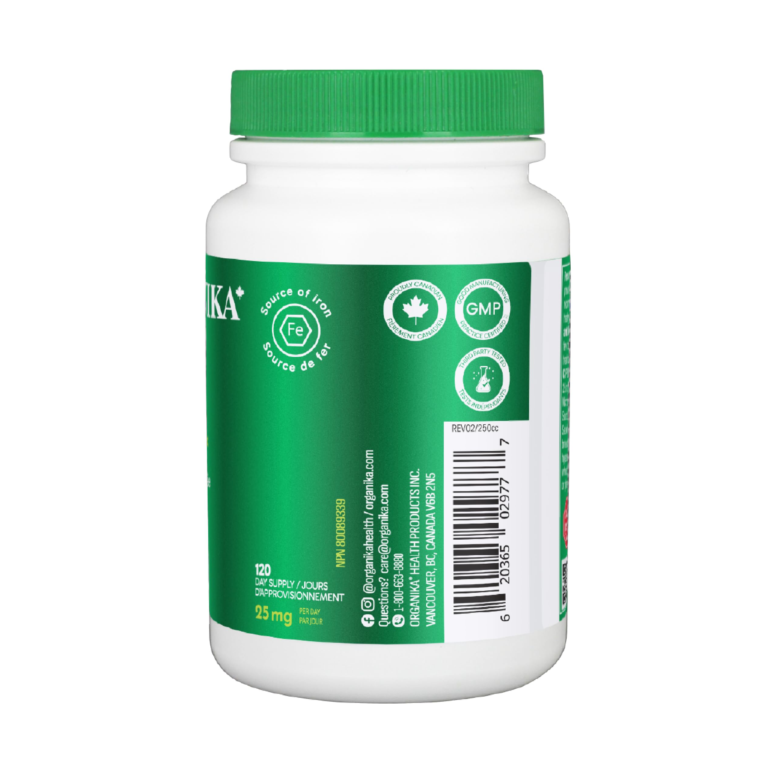 Organika Canadian-Made Absolute Iron - Iron Bisglycinate- High Availability, Gentle on Stomach, Boost Iron Levels- Beneficial for Women and Vegetarians- 120vcaps 🍁 All In One Marketplace Canada