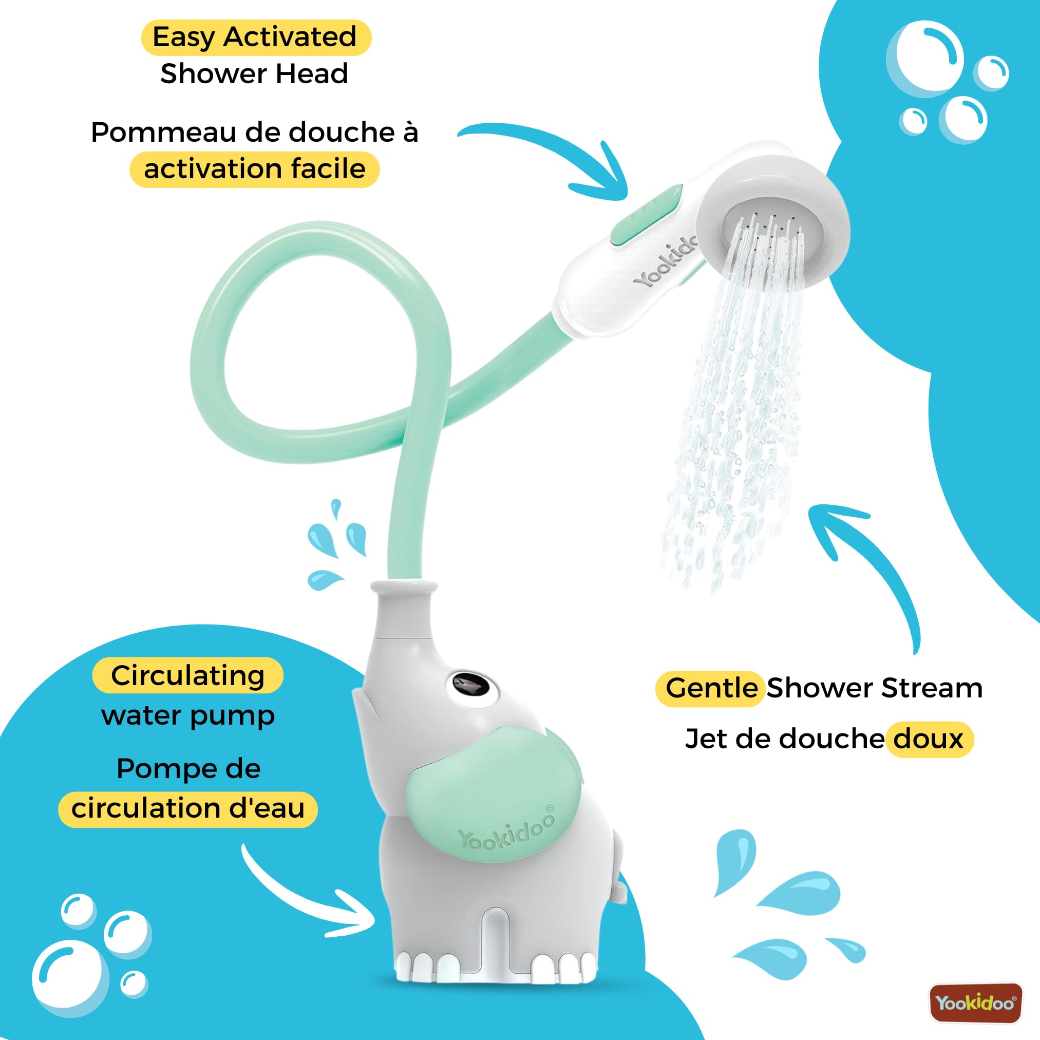 Yookidoo - Elephant Baby Bath Shower Head - Compact & Portable Baby Shower and Toy - Suitable for Newborns, Infants, and Toddlers - from Birth - Teal - 40212 🍁 All In One Marketplace Canada